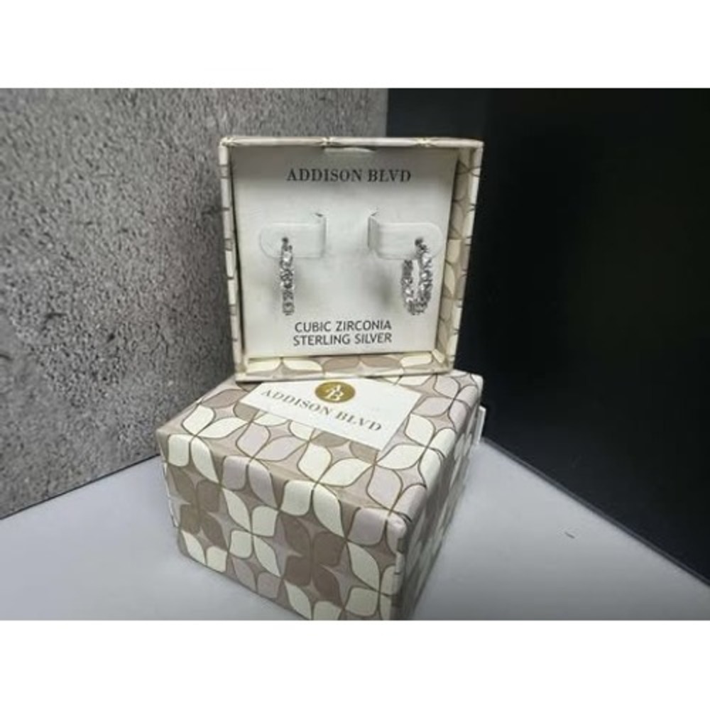 Addison Blvd Cubic Zirconia Sterling Silver Hoop Earrings Gift‎ Boxed